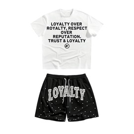 WDIRARA Men's 2 Piece Outfits Letter Graphic Tee Track Shorts Set Streetwear Tracksuit Black and White Large