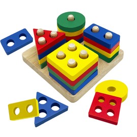 JRUXJWI Wooden Sorting & Stacking Toys, Montessori Toys for 3 4 5 Years Old Toddlers, Color Recognition Stacker Shape Sorter Puzzles, Gift for Baby Boys Girls…