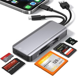 JOOPSHEE Lector de Tarjetas de Memoria múltiple 5 en 1, Adaptador de Lector de Tarjetas SD/TF/CF/MS/M2/Memory Stick Pro Duo/Micro SD de Aluminio para Dispositivos Phone/Pad USB C/USB A,Plug and Play