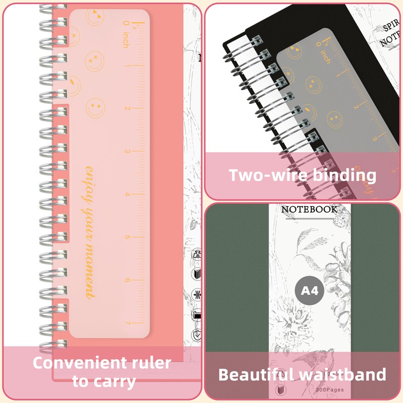 Mlife Notebook A5 Dotted,Bullet Dot Journal,300Page Spiral Notebook,100g/M² Ink-Resistant Paper,PVC