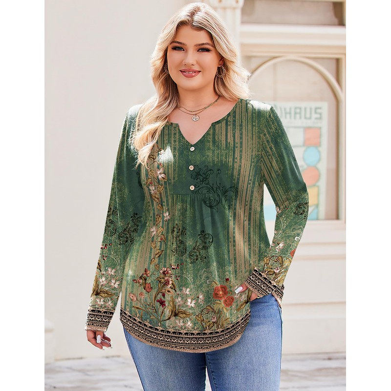 IN'VOLAND Plus Size Long Sleeve Top for Women Tunic Tops