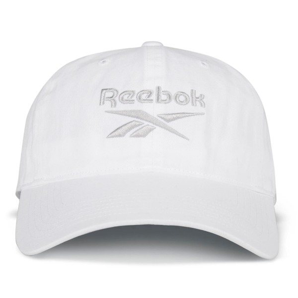 Reebok Medium Curved Brim with Breathable Design [Ree] CYCLED Vector Logo Cap 6 Panel, White, One Size