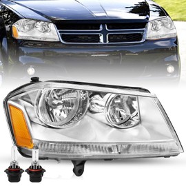 TUSDAR Headlight Assembly Compatible with 2008-2014 Dodge Avenger Halogen Chrome Housing with Amber Reflector Passenger Side (rH)