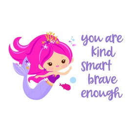 Kind Brave Smart Enough Mermaid Vibes Seahorse Statfish Princess Fish Starfish Queen Sweet Dreams Bedtime Unicorn Lovely Dear Dream Holiday Gift Decorating Wall Decal Sticker - Size: 40 in X 24 in