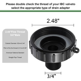250-gallon IBC tote drain adapter, Water Hose Male Adapter for Garden Hose, Food Grade IBC Drain Adapter (2.44” Fine Thread × 3/4-inch male G-type hose， four pack)
