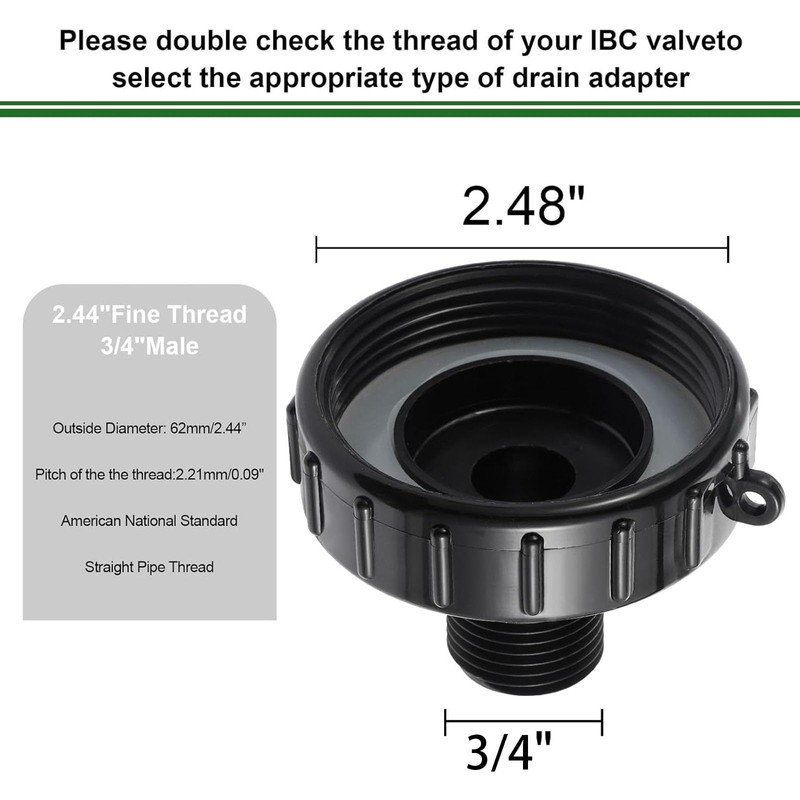 250-gallon IBC tote drain adapter, Water Hose Male Adapter for