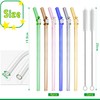 Pack of 6 Reusable Drinking Straws Glass Colourful with 2