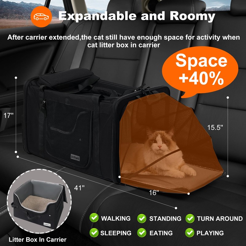 pidipiti 25''(L) x 17''(W) x 17''(H) Extra-Large Expandable cat Carrier