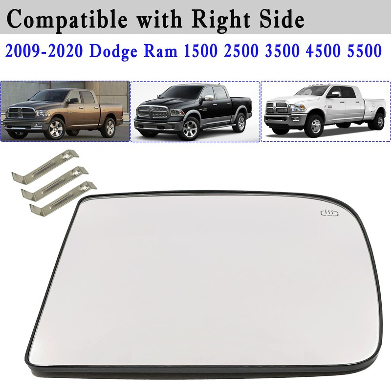 Ram Passenger Side Towing Mirror Glass Compatible with 2009-2020 Dodge