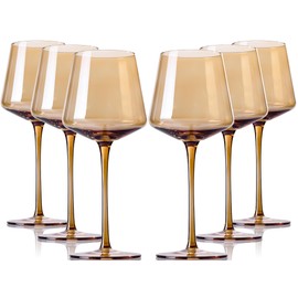 comfit Amber Wine Glasses Set Of 6 - Crystal Colorful Wine Glasses With Long Stem and Thin Rim,Modern Colored Wine Stemware for Wedding,Birthday,Anniversary 18oz(Amber)