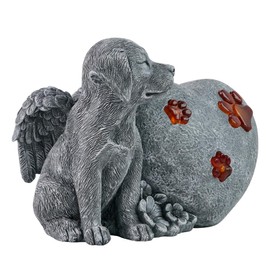Heart-Shaped Solar Dog Memorial Stone with Wings, Pet Dog Memorial Garden Stone, Waterproof Outdoor Dog Memorial Headstone for Commemorates Loss of Dog