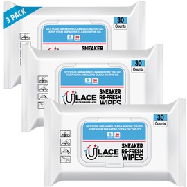 U-Lace Sneaker Re-Fresh Wipes (90 Wipes Pre-Pack) - for Sneakers, Boots, Cleats, Leather, Canvas, Rubber & More – Travel-Friendly Re-Sealable Package, Textured, On-The-Go Sneaker Care