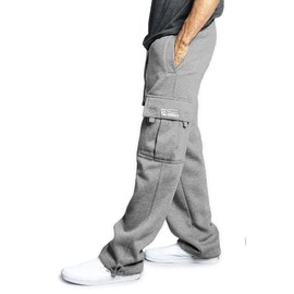 Men's Cargo Sweatpants Casual Fleece Joggers Loose Fit Open Bottom Athletic Pants for Men with Pockets Light Gray L