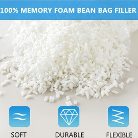 WhatsBedding 10 lbs Bean Bag Filler - Shredded Memory Foam Filling - Premium Bean Bag Chairs Filler for Cushion - Convenient Pillow Stuffing Foam Refill(10 Pounds), Large, White