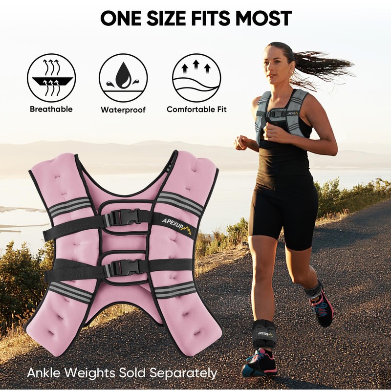 APEXUP APEXUP Weighted Vest with 5lbs/10lbs/15lbs/20lbs/25lbs/30lbs Weights and Reflective Stripe,