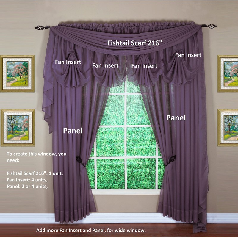 Today's Curtain Emelia Original Voile Fan Insert, Amethyst, 30" W