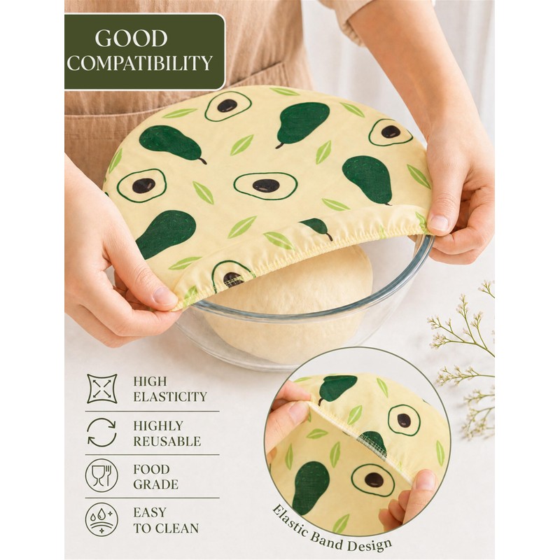 4-Size Beeswax Bowl Covers Reusable for Bread Proofing, 8"/10"/12"/14"