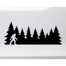 Minglewood Trading White - Bigfoot in Treeline V2 Vinyl Decal - Pine Trees Forest PNW Sasquatch - Die Cut Sticker - 7.5w x 3h inches