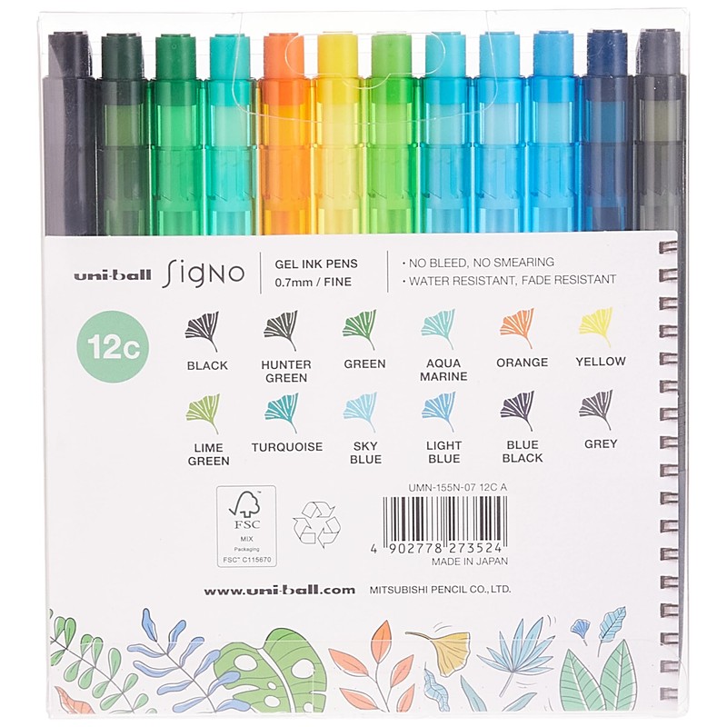Uni-Ball Signo RT1 UMN-155N Gel Rollerball Pen - 12 Colours