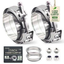 2.5 Inch V Band Clamp Kits - 2 Set Quick-Release Clamp with Male/Female Flanges, 304 Stainless Steel, Leak-Resistant Interlocking Design for Exhaust, Turbo, Downpipe, Intercooler Piping (2, 2.5in)