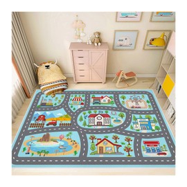 Kids Rug Car Rugs Play mat Carpet for Kids Toy Cars for Playroom Classroom Kids Room, Educational Area Rugs with Non-Slip Road Traffic Floor Rug Mats, Ideal Gift for Nursery Children Boy Girl 4x6ft