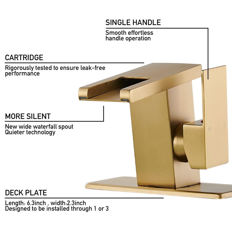 AVSIILE LED Bathroom Sink Faucet, Brushed Gold Waterfall Single Hole