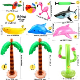 Cotiny 24 Pack Inflatable Palm Tree Flamingo Inflatable Beach Ball Cactus Shark Dolphin Banana Swim Ring Toss for Beach Party Hawaiian Party Decor Outdoor Activities