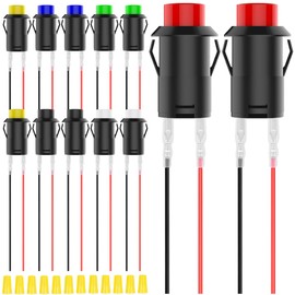 MKBKLLJY 12 x 12 mm Momentary Red/Yellow/Blue/Green/Black/White Mini Push Button Switch AC 250 V/1.5 A 125 V/3 A SPST 2-Pin Snap-in Design with Terminal Wires and Wiring Cap for Car Boat