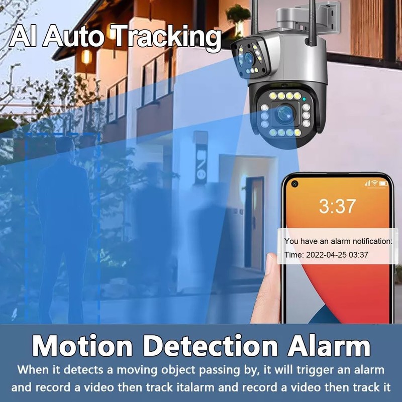 Dual Lens Outdoor PTZ WiFi Security Camera – 1080P/4MP Resolution,