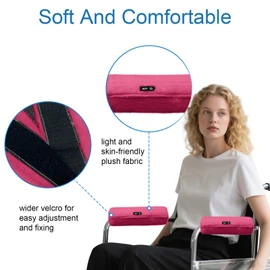 SPRING SEAON Wheelchair Armrest Covers 2 Pack Soft Memory Foam Wheelchair armrest Pads Wicking Washable for Office Transport Chair (Rose red)