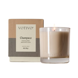 Votivo Champaca 10 oz Signature Candle | Soy Wax Blend | Patchouli Scent | Luxury Glass Jar & Box | Home Decor |Gifts | Highly Scented