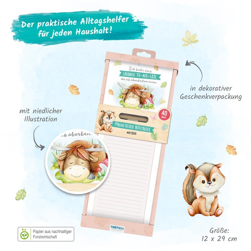Trötsch Notizblock mit Stift und Magnet Waldfreunde: Notizblock Geschenk Geschenkidee