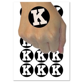 Letter K Uppercase Fun Bold Font Temporary Tattoo Water Resistant Fake Body Art Set Collection - 15 2" Tattoos (1 Sheet)