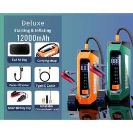 Car Jump Starter with, Air Compressor, 1200mAh & Battery Charger, for Automotive Emergency - Color: Orange