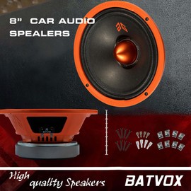 Gaooger MX80E2 Midrange Loudspeaker 8" Orange Bullet, 640W Max, 4 Ohms, Premium Quality Audio Door Speakers for Car or Truck Stereo Sound System, Orange (2 Speaker)