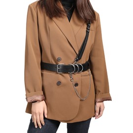 Kajeer Women's Punk PU Leather Belt - Black Fashion Chain Belt Women Gothic Waist Belt for Women, A-shoulder strap + silver chain