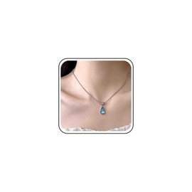 TseenYi Blue Teardrop Crystal Necklace Waterdrop Blue Pendant Necklace Boho Blue Crystal Pear Necklace Minimalist Silver Chain Necklace Jewelry for Women and Girls