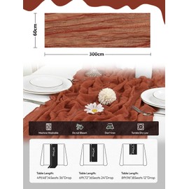 3Packs 10Ft Cheesecloth Table Runners – Boho Gauze Vintage Table Decor, 120 Inch Long Rustic Cheese Cloth Runner for Wedding, Bridal Shower, Birthday, Romantic Party (Terracotta, 24" x 120"-3Packs)