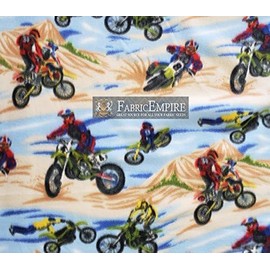 Fabric Empire Fleece Printed Fabric Motocross Blue Brown 58" Wide (1 Yard/1 Piece)