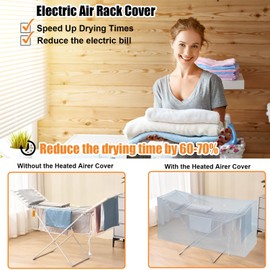Kunoli 12m Heated Airer Cover, Heated Clothes Airer Cover, Clothes Airer Drying Cover, Winged Heated Airer Cover Helps to Speed up Drying 57.4 x 29.1x 20.8 inches Cover Only (Light Grey)