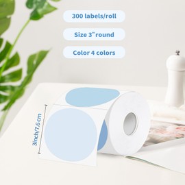 3 Inch Thermal Label,Blue Round Thermal Printer Label,Waterproof Thermal Stickers for DIY Logo Design,Name Tag,Thanks Card 300 Labels/Roll (Blue)