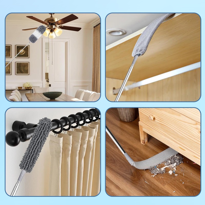 Microfiber Duster with Extension Pole 27-80 Inch, 4PCS Bendable Washable