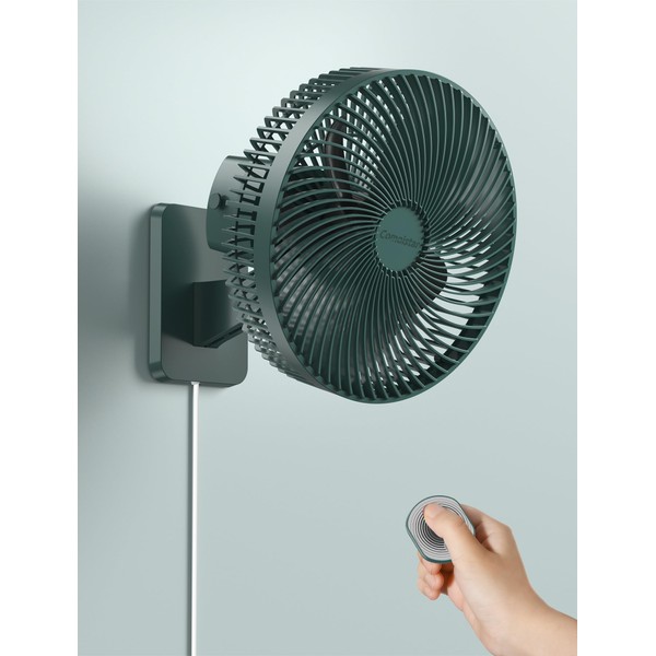 10 Inch Oscillating Wall Mount Small Fan with Remote Control and Timer, 4 Speeds, Included Adapter, 120°Adjustable Tilt, High Velocity, 1.8m Cord, Quiet, for RV Bedroom Kitchen Gym, Garage,12 W