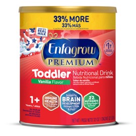 Enfagrow Premium Toddler Nutritional Drink, Natural Vanilla Flavor, Omega-3 DHA for Brain Support, Prebiotics & Vitamins for Immune Health, Non-GMO, Powder Can, 32 Oz