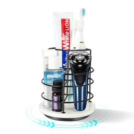 Toothbrush Holder, 360° Rotation 3 Slots Bathroom Organizer Countertop with Marble Base for Tooth Brush Toothpaste Vanity Makeup Brushes Holder