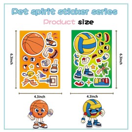 24 Sheets Make a Face Ball Game Stickers for Girls Boys, Make Your Own Basketball Baseball Rugby Volleyball Soccer Stickers Mix and Match Ball Sports DIY Sticker for Theme Birthday Party Supplies