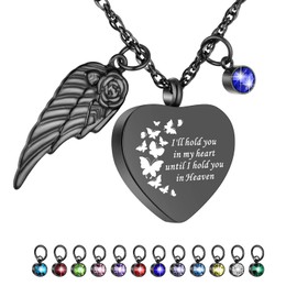 XIUDA Heart Urn Necklace for Ashes Cremation Jewelry with Birthstones Ash Necklace Memorial Cremation Necklace-I'll Hold You in My Heart Until I Hold You in Heaven