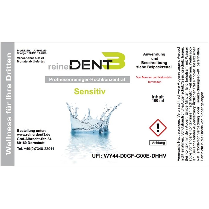reinerDENT3 Denture Cleaner 100 ml Sensitive Especially Suitable for Dentures
