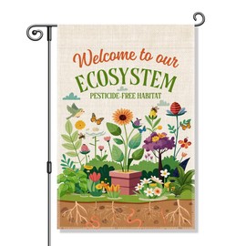 Vgrti Welcome To Our Ecosystem Pesticide-Free Habitat Garden Flag, Pollinator Friendly Yard Sign, Nature Lover Gifts for Gardeners Environmentalists, Welcome Yard Farmhouse Spring Lawn Outdoor Decor