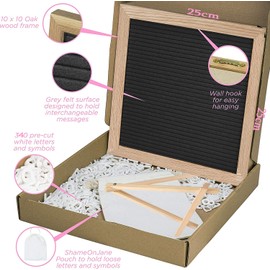 Letter Board Made of Oak and Felt 25 x 25 cm Square Letter Board with 340 Letters Easel and Bag Letters Board Wooden Letter Board Groove Board Memo Board Boards with Oak Wood Frame